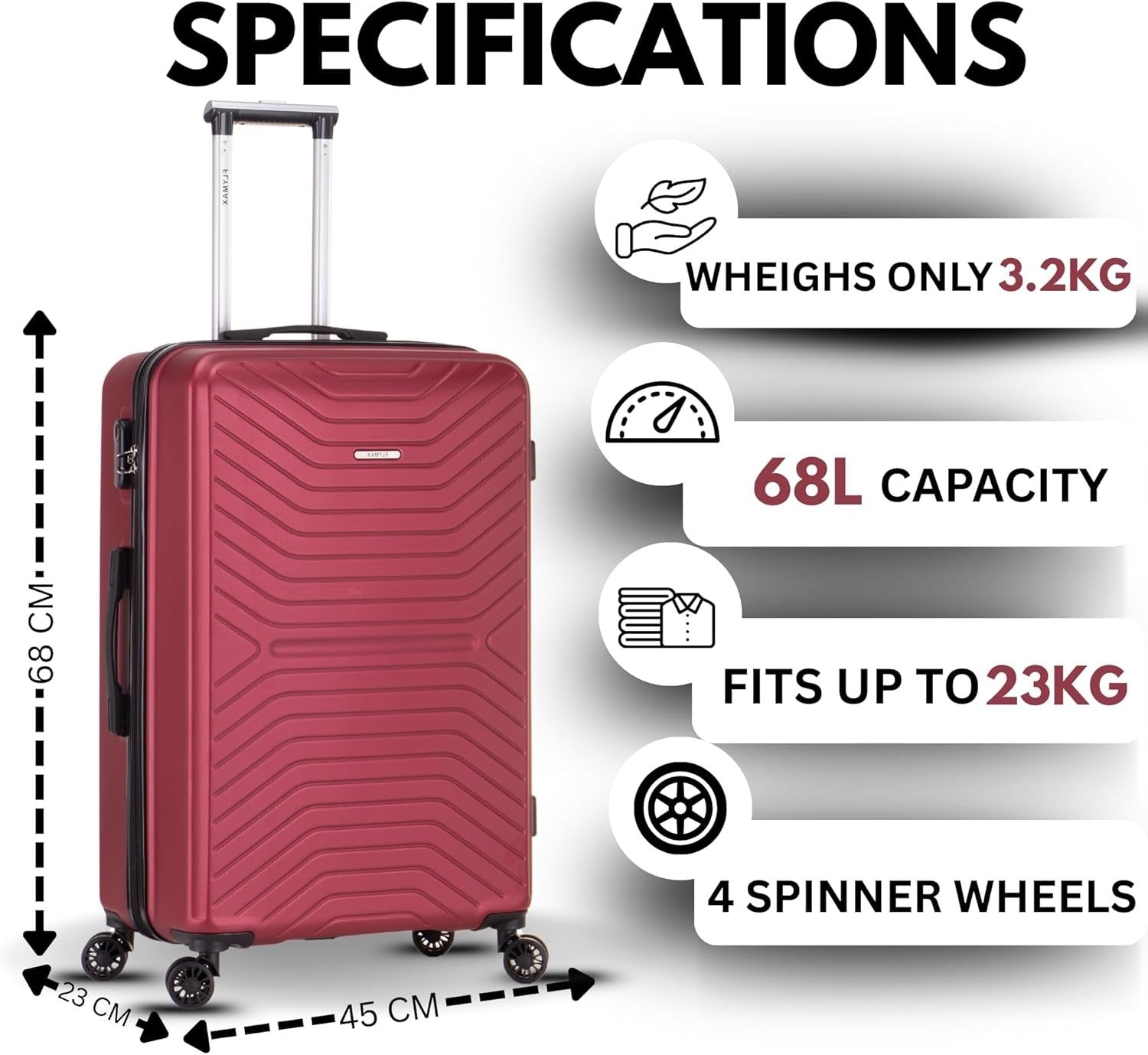 24'' Medium Check In Suitcase Hard Shell ABS 4 Spinner Wheels Lock 68L