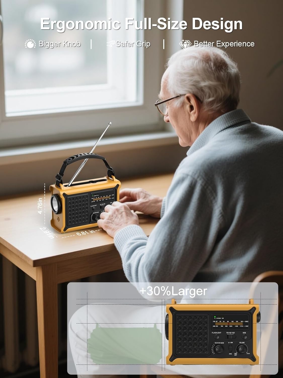 Emergency Wind-Up Solar Radio FM/AM Torch Reading Light 12000mAh