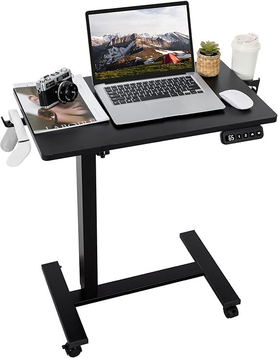 Electric Overbed Laptop Table Height Adjustable Rolling Desk for Bed Sofa