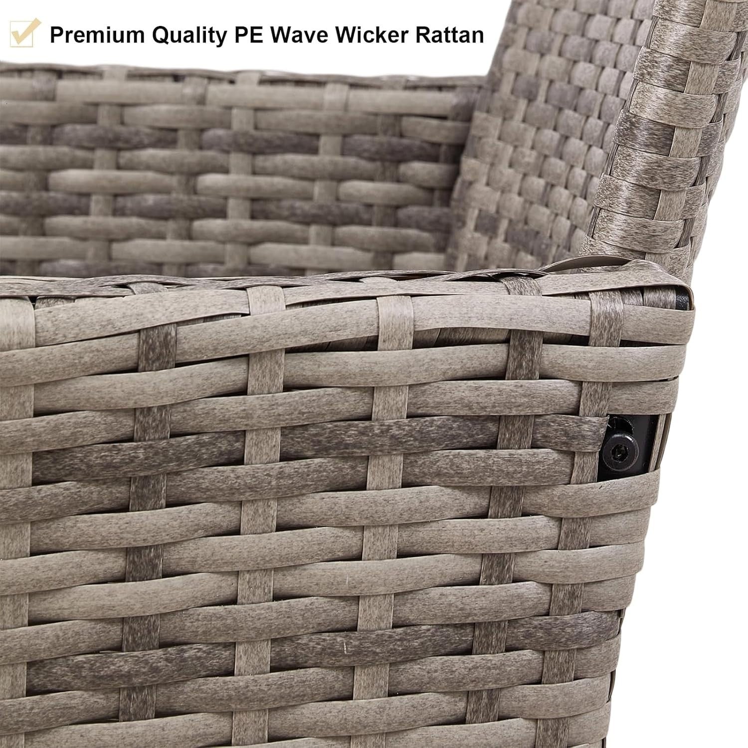 Grey Rattan Garden Dining Chairs Set of 2 High Back Cushioned Patio Armchairs