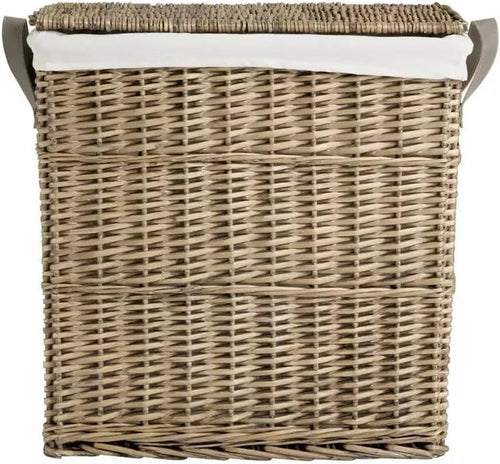 Large Willow Laundry Basket 44×55cm Dual Compartment Wicker Hamper w/ Liner Grey
