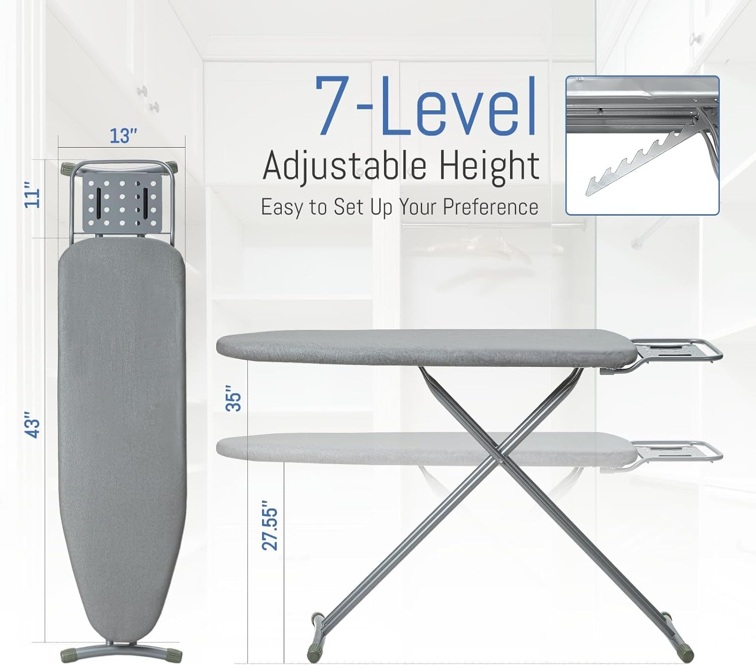 Full Size Ironing Board Adjustable Height Heavy Duty Heat Resistant 137cm