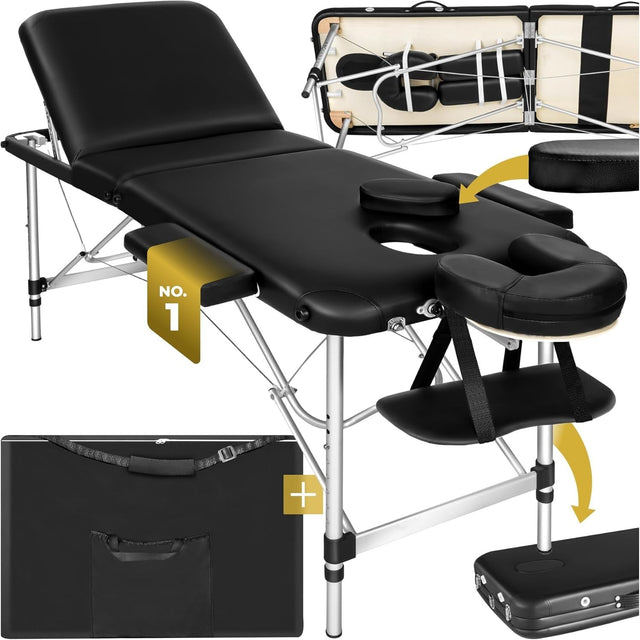 Portable 3 Section Massage Table Foldable Aluminium Beauty Spa Bed 61cm Black