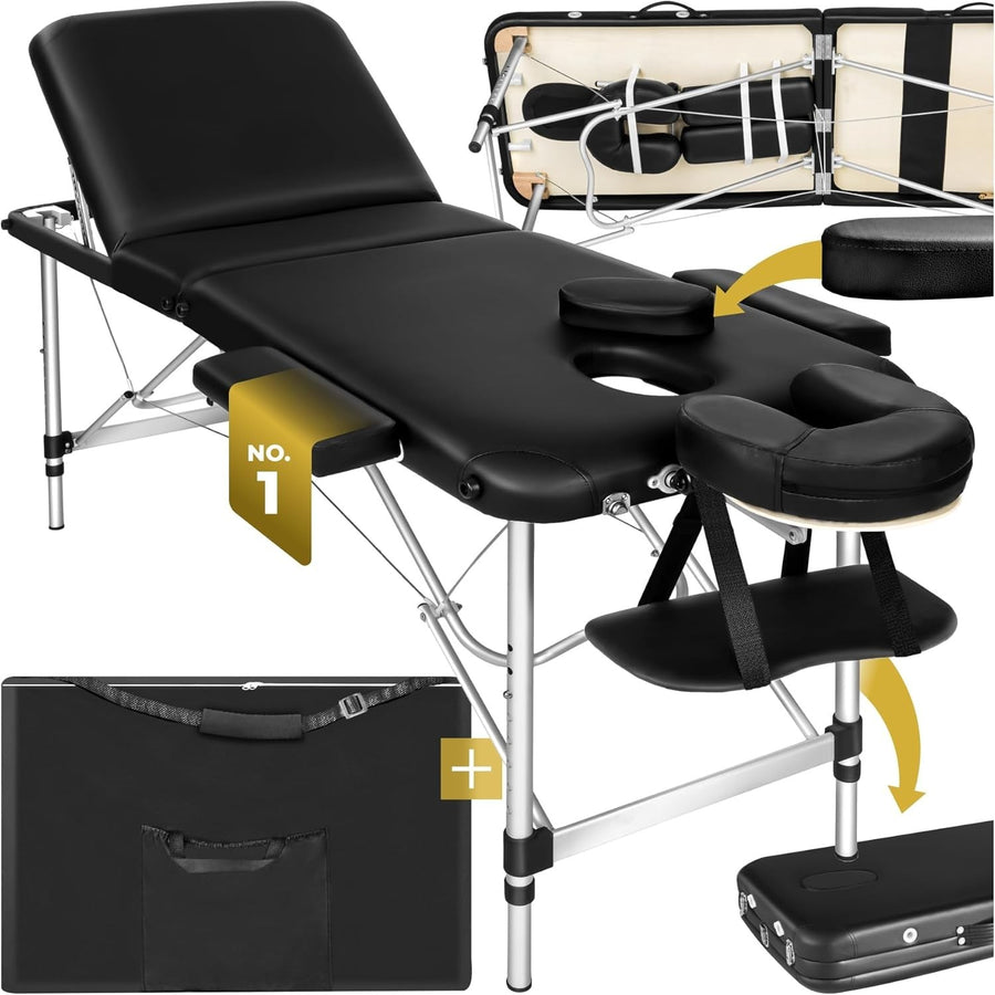 Portable 3 Section Massage Table Foldable Aluminium Beauty Spa Bed 61cm Black