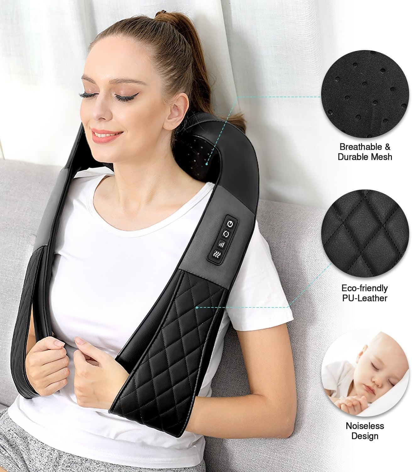 Heated Shiatsu Neck & Shoulder Massager Deep Tissue Kneading for Back Pain