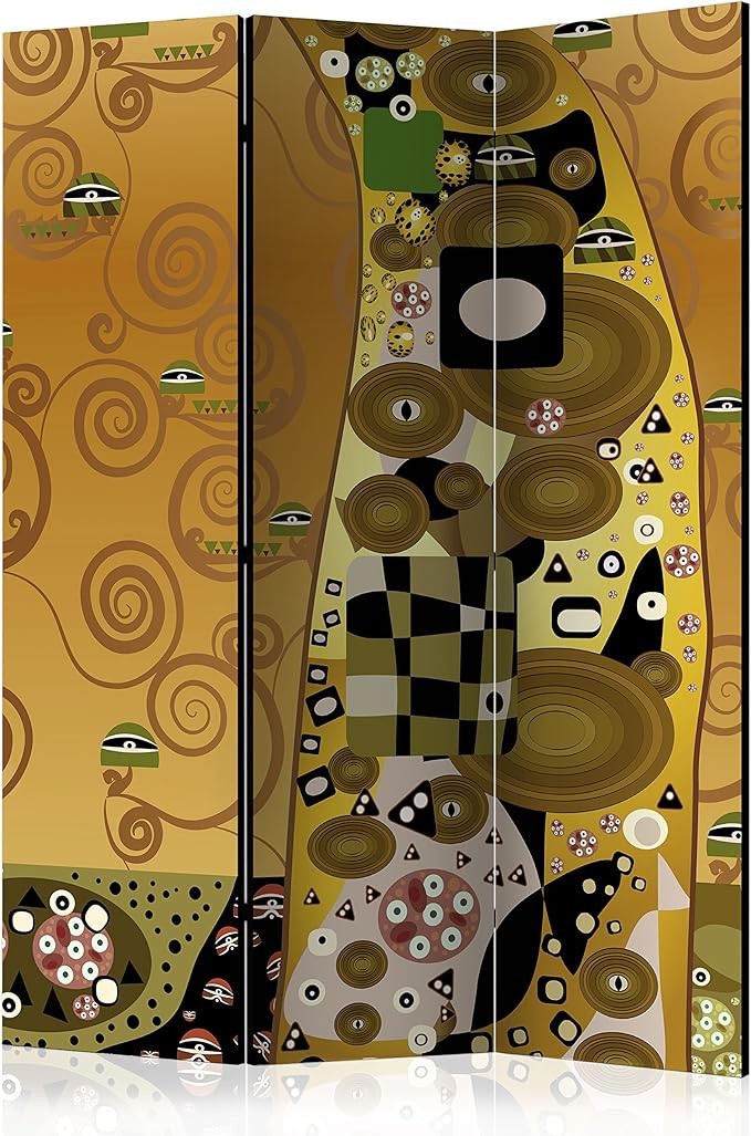 Gold Abstract Art Room Divider 135×172cm 3-Panel Privacy Foldable Screen