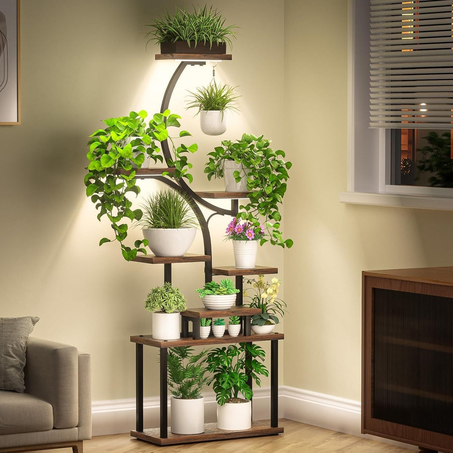 157cm 8 Tier Metal Plant Stand with Grow Lights Indoor Tall Flower Shelf