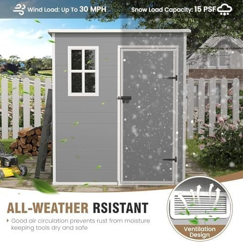 6x6ft Outdoor Resin Storage Shed Lockable Garden Tool & Bike Box