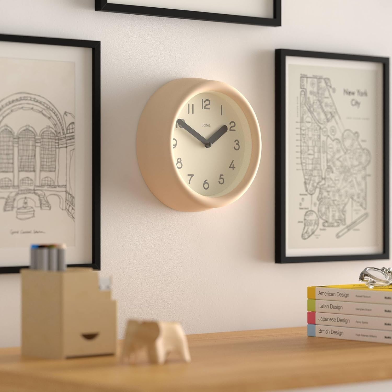Small Beige Wall Clock 22cm Modern Silent Quartz Round Minimalist Home Decor