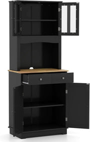 Black Tall Kitchen Cupboard Pantry Storage Cabinet 170cm Storage Units