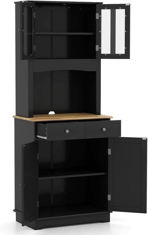 Black Tall Kitchen Cupboard Pantry Storage Cabinet 170cm Storage Units