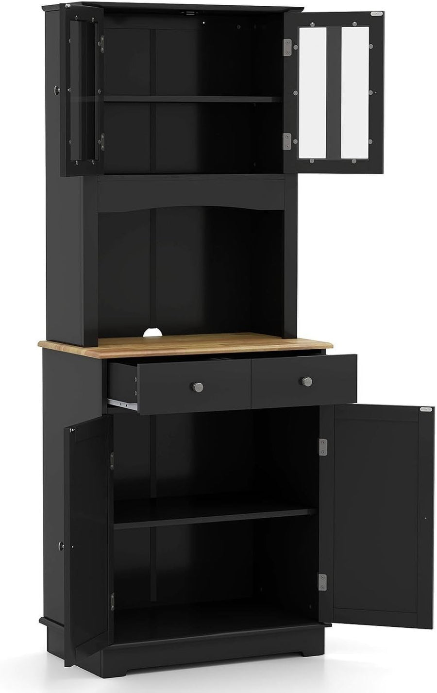Black Tall Kitchen Cupboard Pantry Storage Cabinet 170cm Storage Units