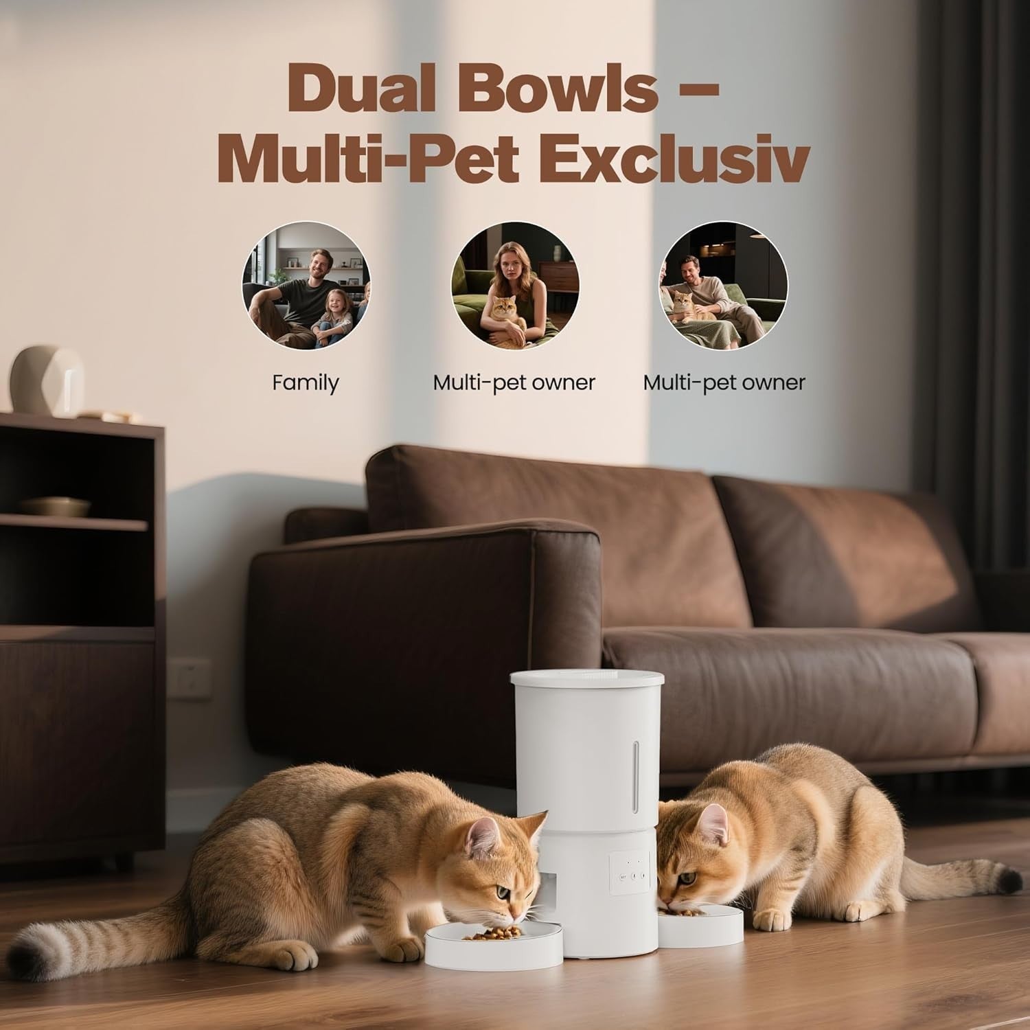 Automatic Cat Feeder 2 Bowls WiFi App Control 5L Timed Pet Food Dispenser