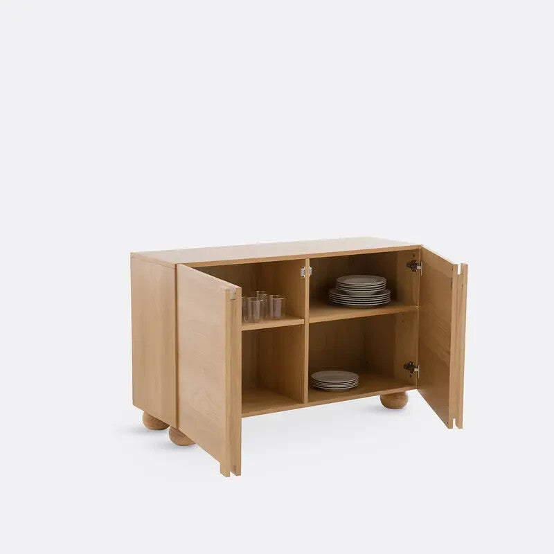 Oak Sideboard Cabinet 2-Door Ripple Front Storage Unit Natural 120x74cm