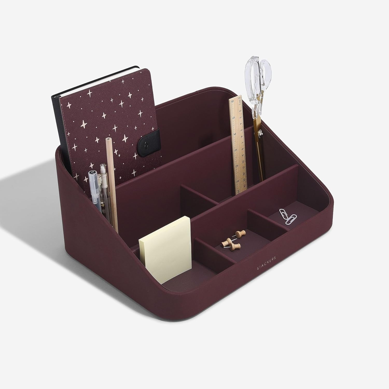 Desk Organiser 2-Tier Felt & Wood Storage Box for Stationery & Office