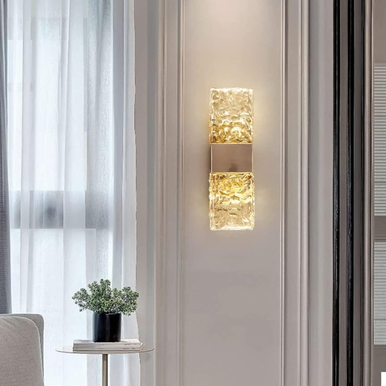 Golden LED Wall Light Fixture with Nordic Crystal, Energy Saving, Indoor