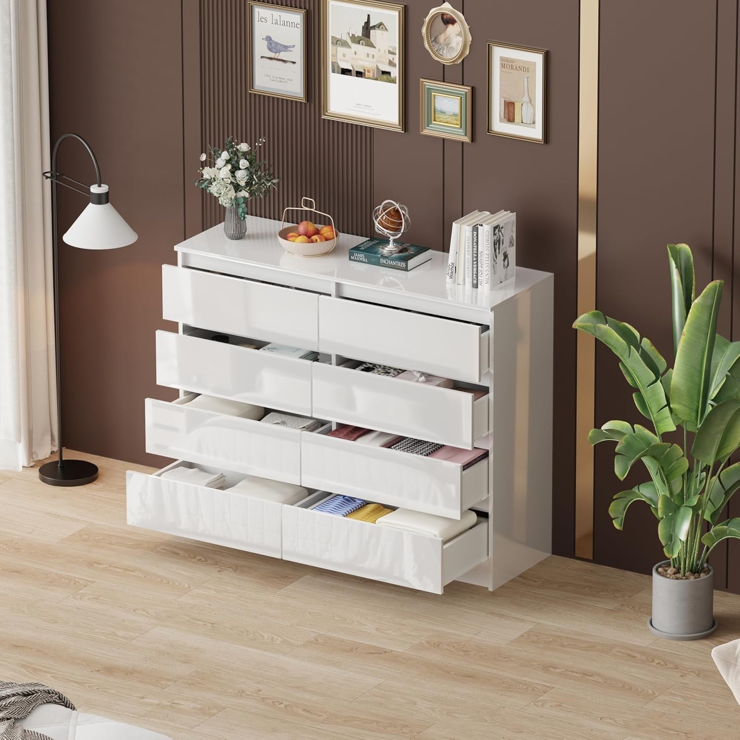 White Gloss Chest of Drawers 8 Drawer Storage Cabinet Bedroom Modern