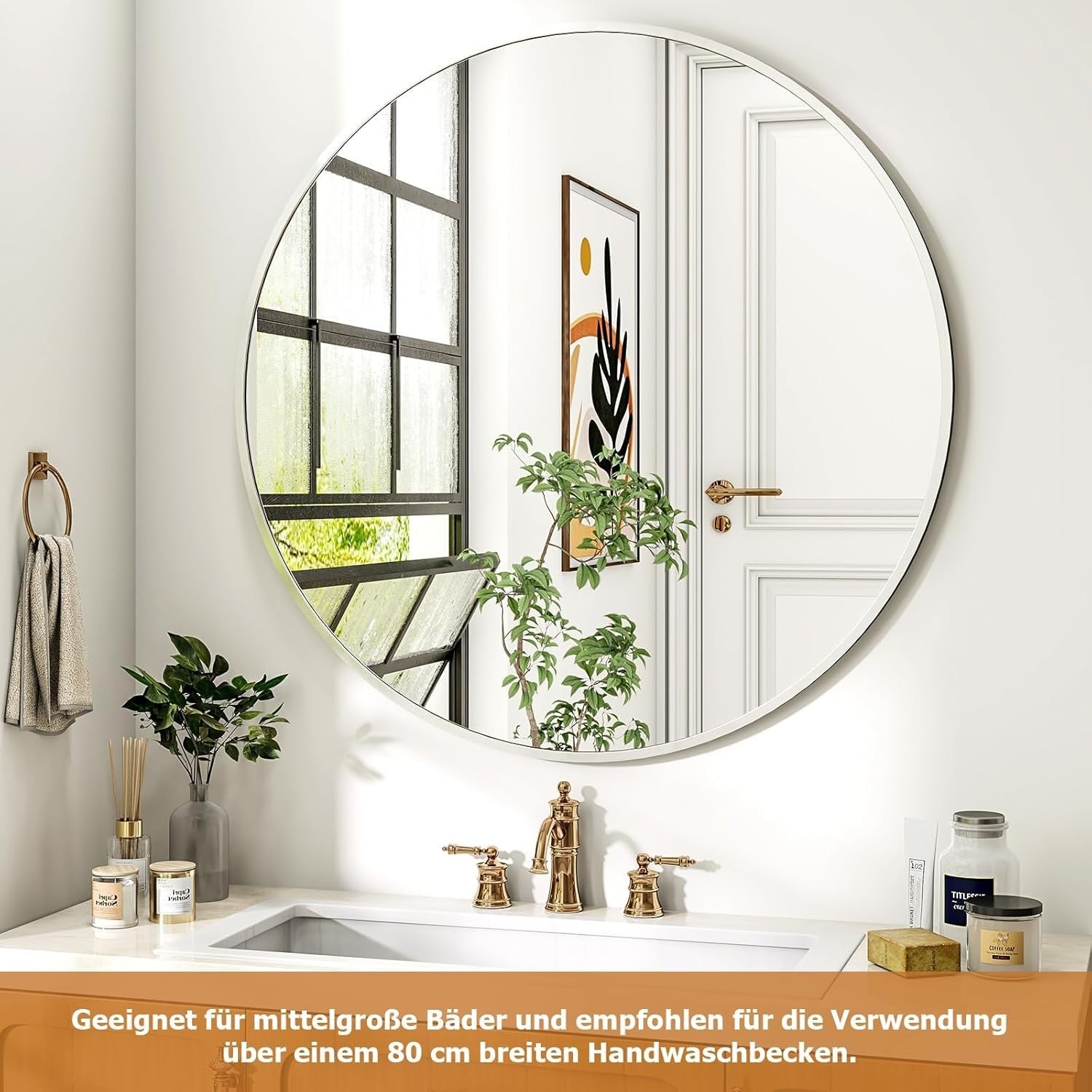 Large Round Wall Mirror 91x91cm | Shatterproof HD Glass | Stylish Aluminum Frame