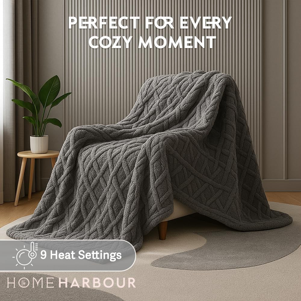 Electric Heated Throw Blanket 180x130cm 9 Heat Timer Sherpa Fleece