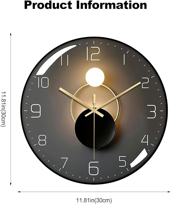 Modern Art Deco Wall Clock Silent Metal 30cm Luxury Home Bedroom Office Decor