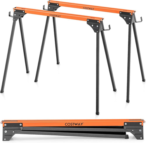 Folding Sawhorse Twin Pack Heavy Duty 500kg Each 2x4 Support Arms Orange