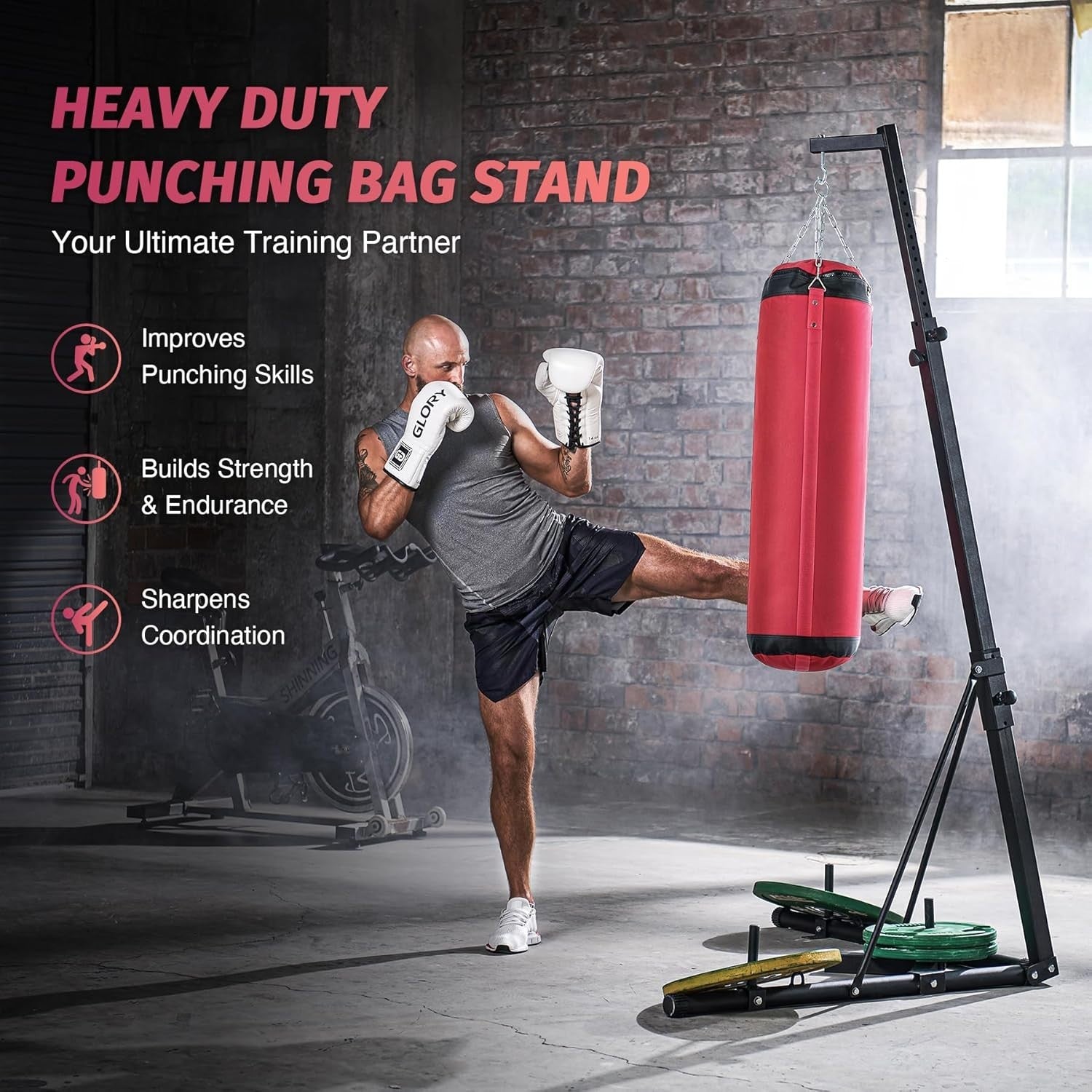 Adjustable Heavy Punch Bag Stand 100kg Capacity Free Standing Boxing Frame