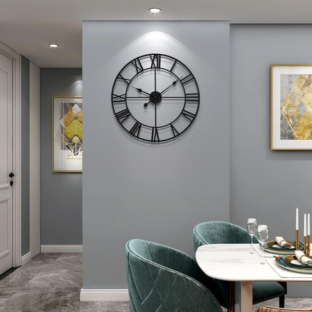 47cm Large Gold Roman Numeral Wall Clock Metal Silent Quartz Modern Decor