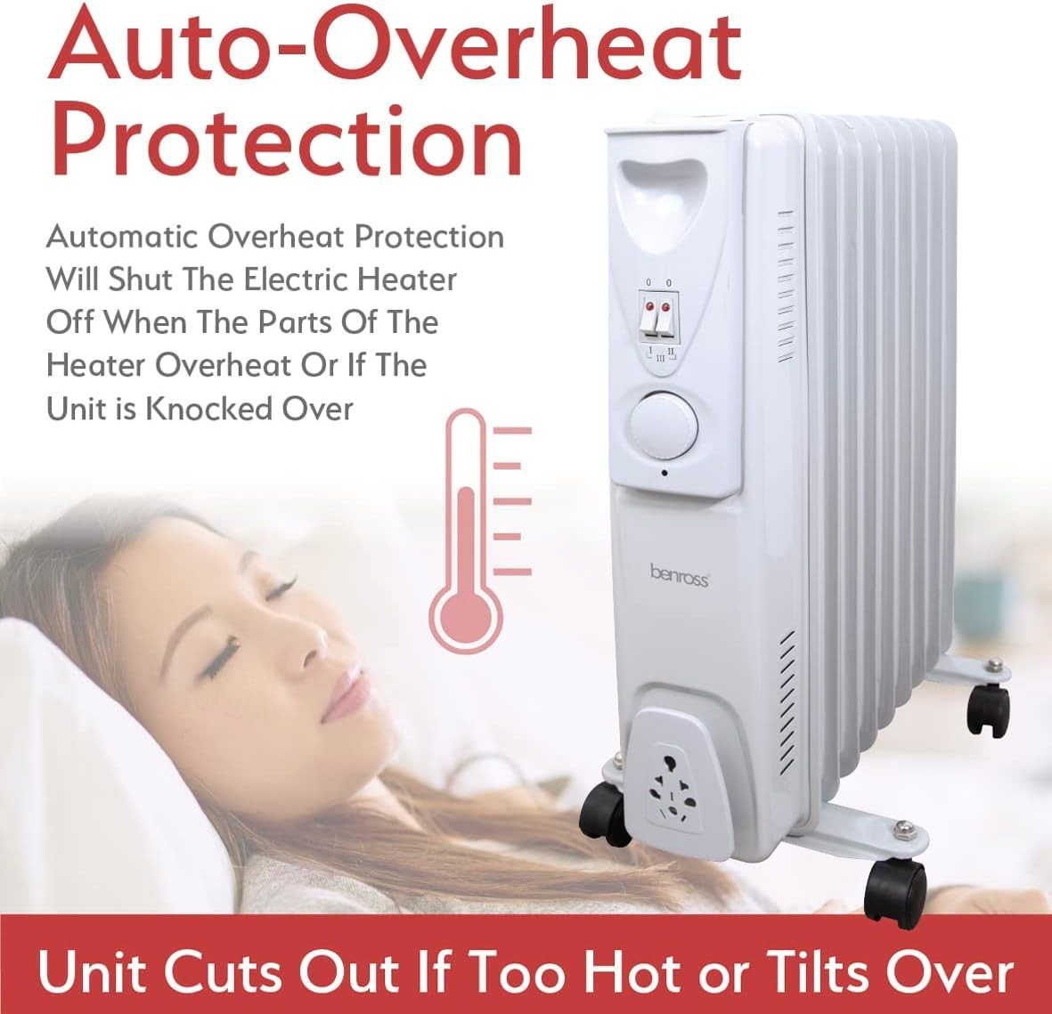 Portable 9-Fin Oil Filled Radiator 2000W Adjustable Thermostat White