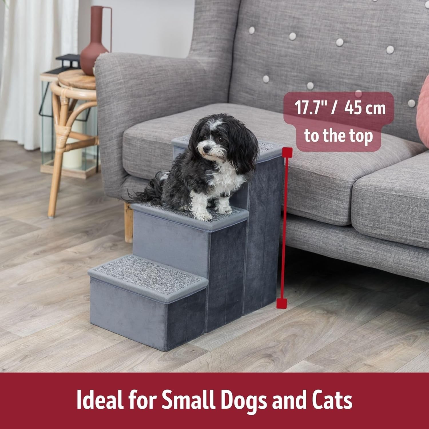 TRIXIE 3-Step Foldable Pet Stairs with Storage Compartments Gray