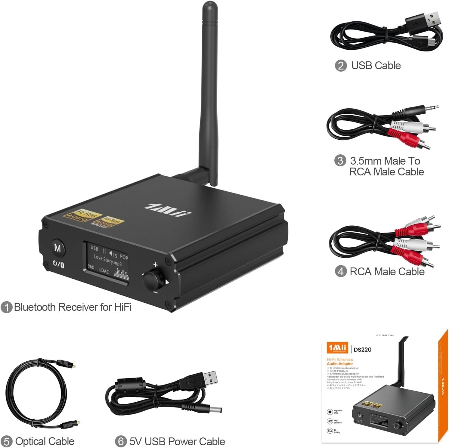 HiFi Bluetooth 5.1 Audio Receiver DAC LDAC aptX HD OLED Display RCA Output