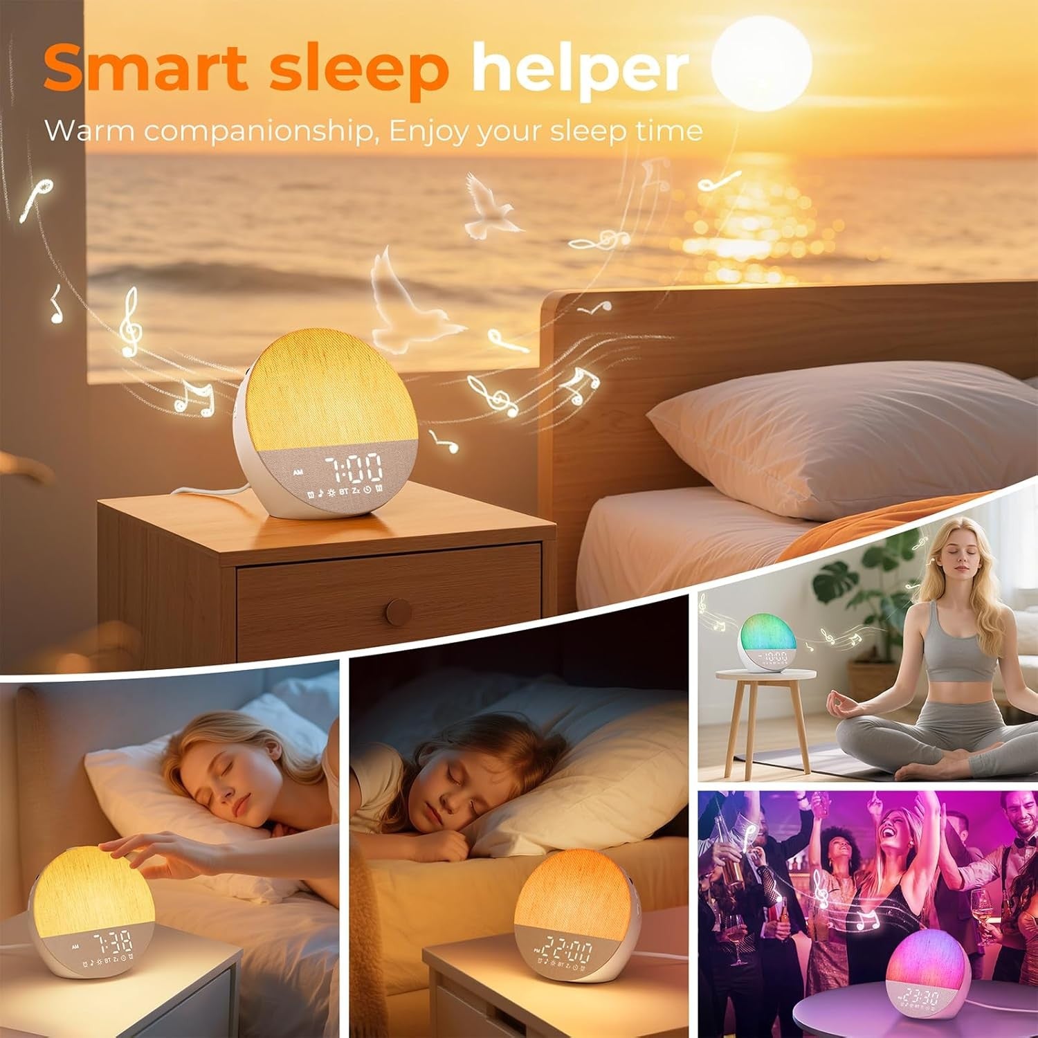 Sunrise Alarm Clock Wake Up Light White Noise Bluetooth Dual Alarm
