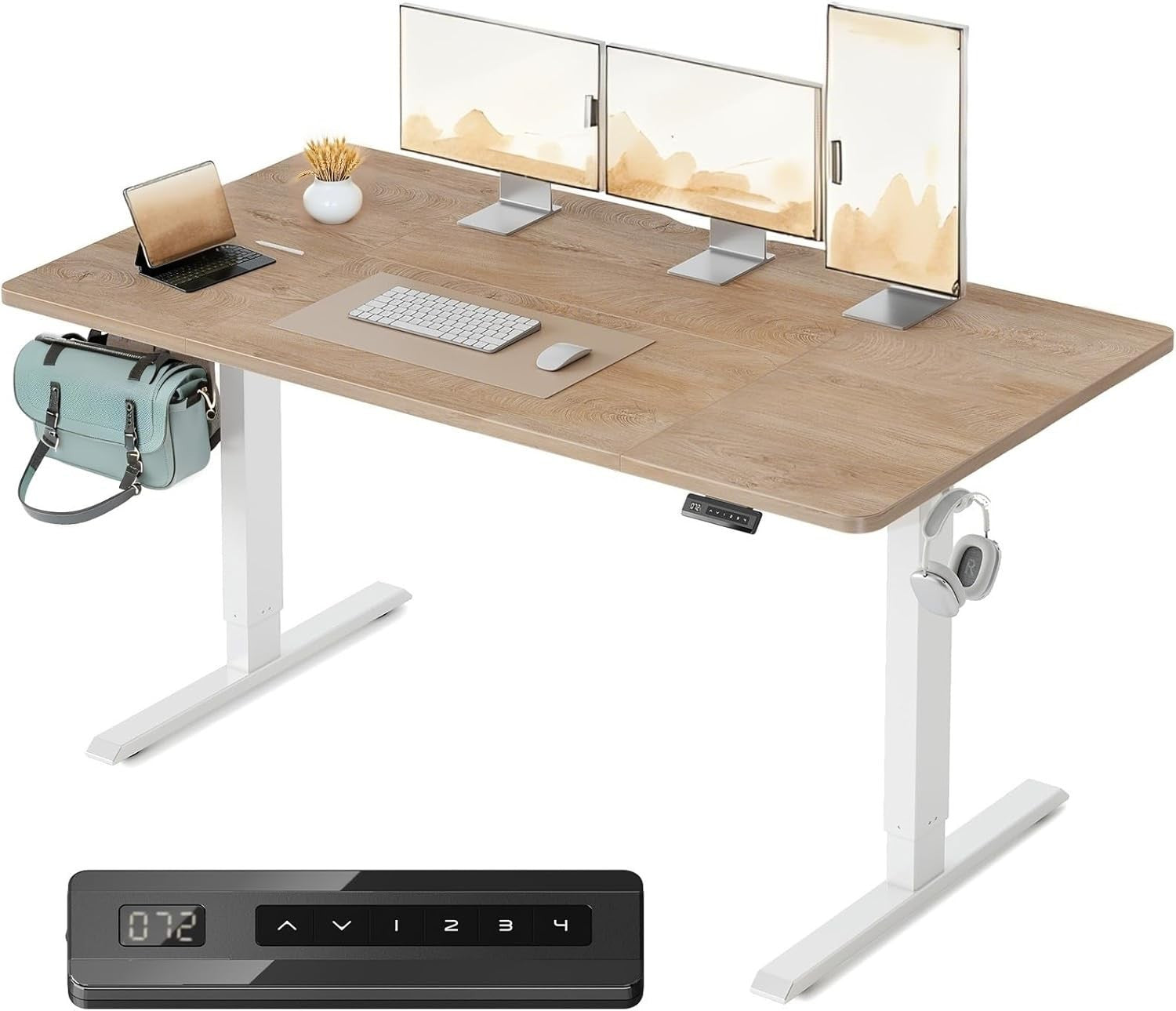 Electric Standing Desk 160x80cm Oak Top Adjustable Sit Stand Office Table