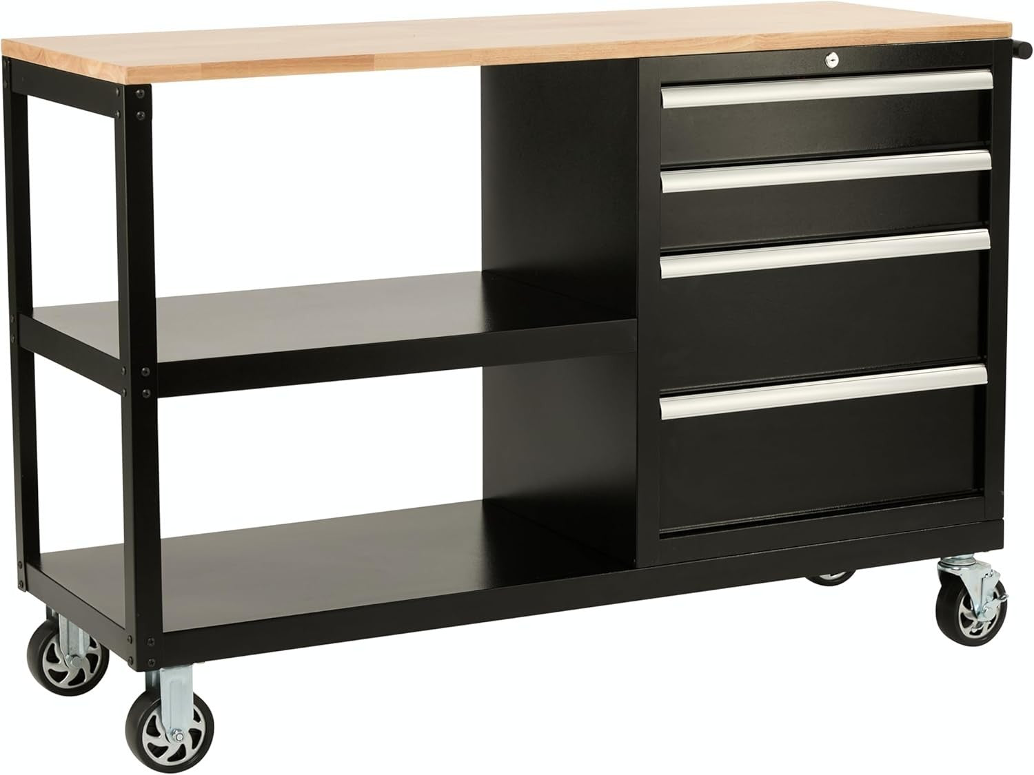 Mobile Workbench on Wheels with Locking Drawers Hardwood Top Steel 1480mm