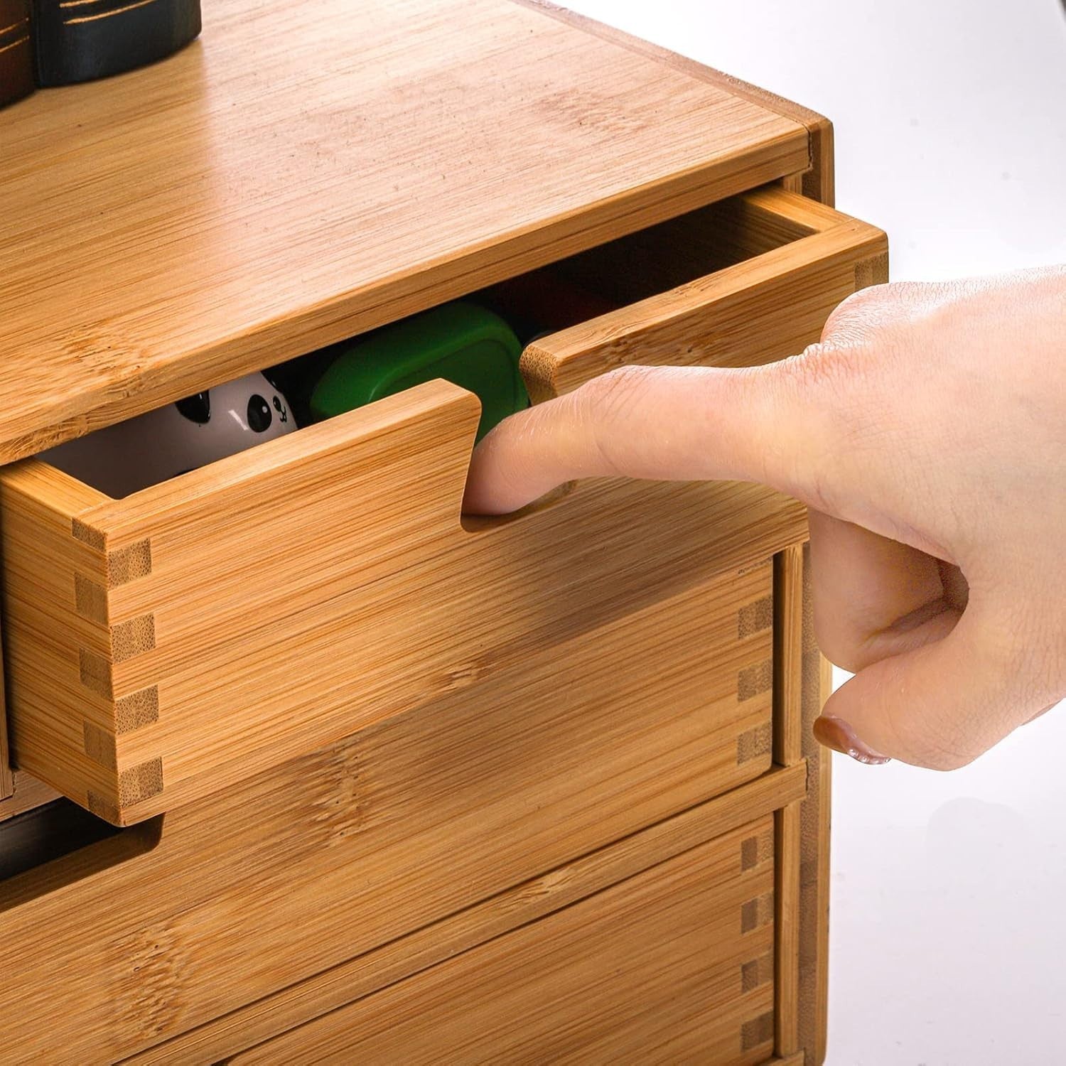 Natural Bamboo Desk Organizer 4-Drawer Desktop Storage Cabinet