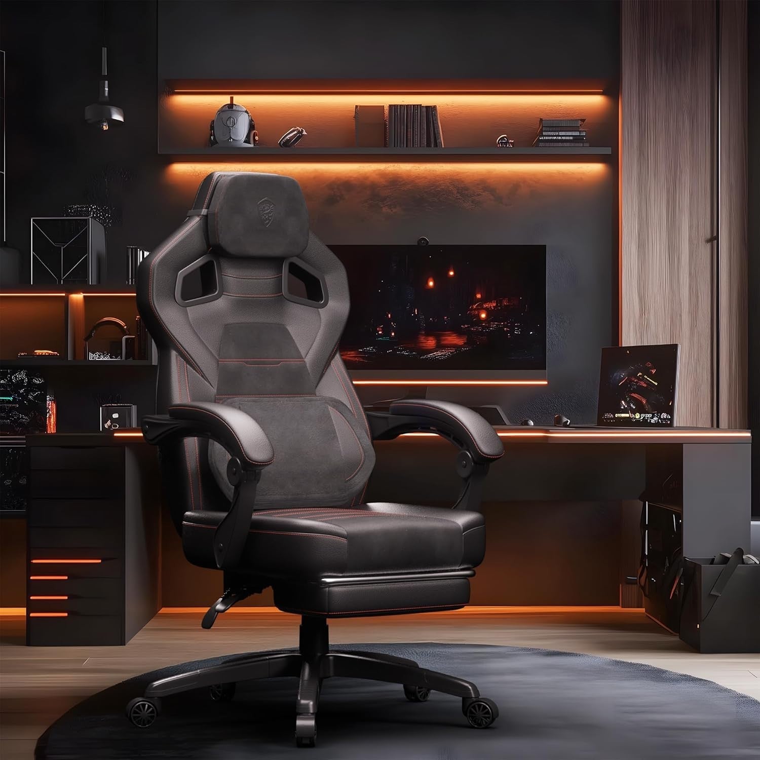 Ergonomic Gaming Chair Wide Back Recliner w/ Footrest PU Leather Home Office