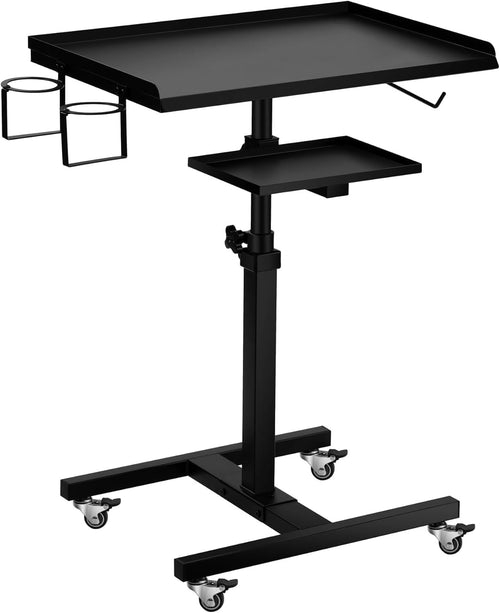 Double Tier Rolling Tattoo Workstation Adjustable Tray with Wheels Storage Cart
