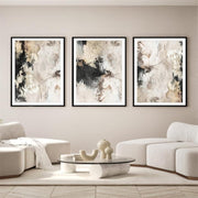 Abstract Beige Canvas Wall Art 3 Panel Modern Living Room 24x32in