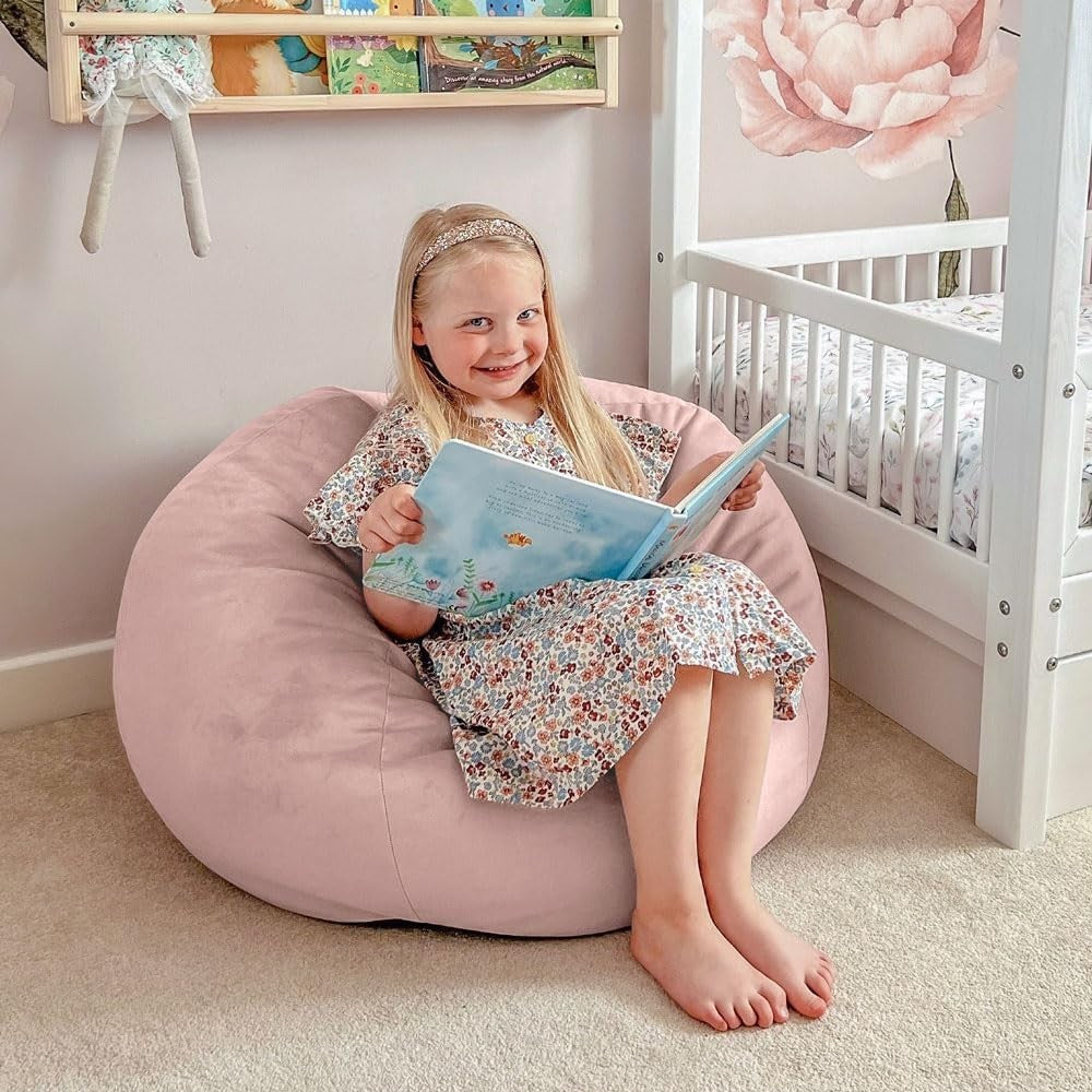 Kids Plush Velvet Bean Bag Chair Soft Machine Washable Luxury Playroom Seat