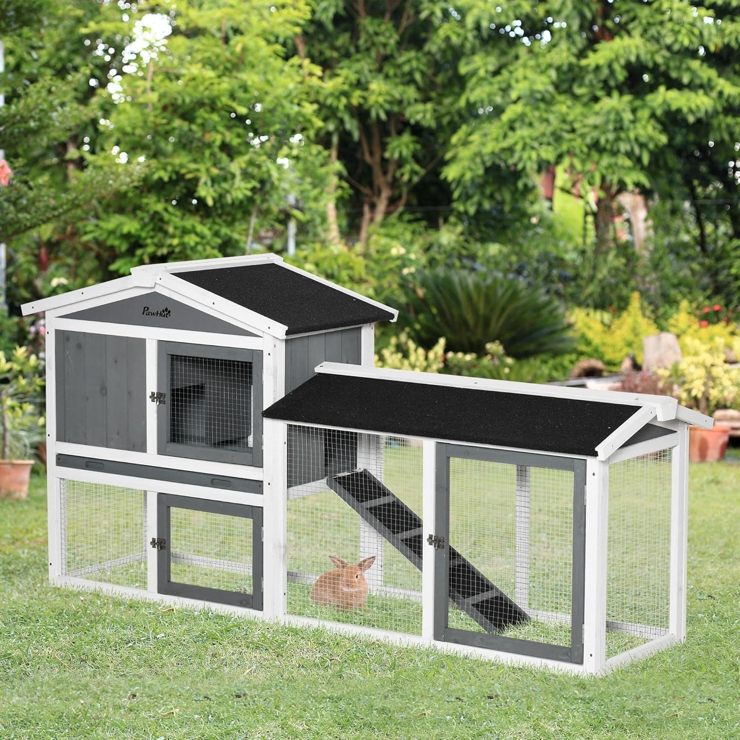 Large Two Tier Rabbit Hutch Outdoor Run Cage Ramp Slide Tray Weatherproof
