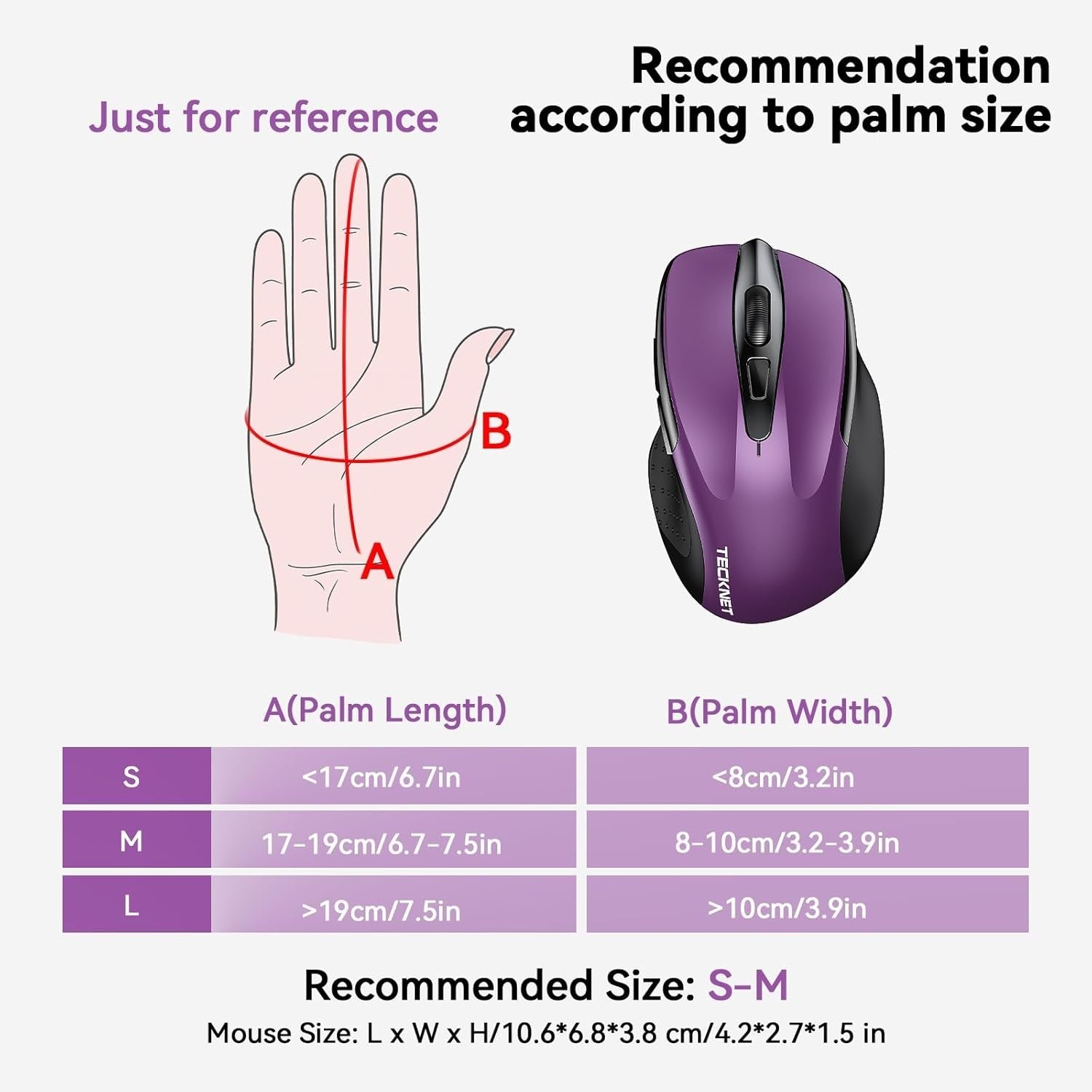 Silent Tri Mode Wireless Mouse 4800DPI Rechargeable Ergonomic Bluetooth Purple