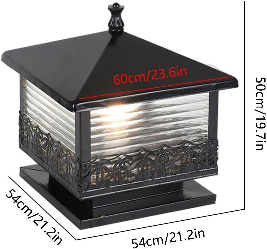 Modern Patio Pillar Light – Black Outdoor Post Lantern (21.2in)