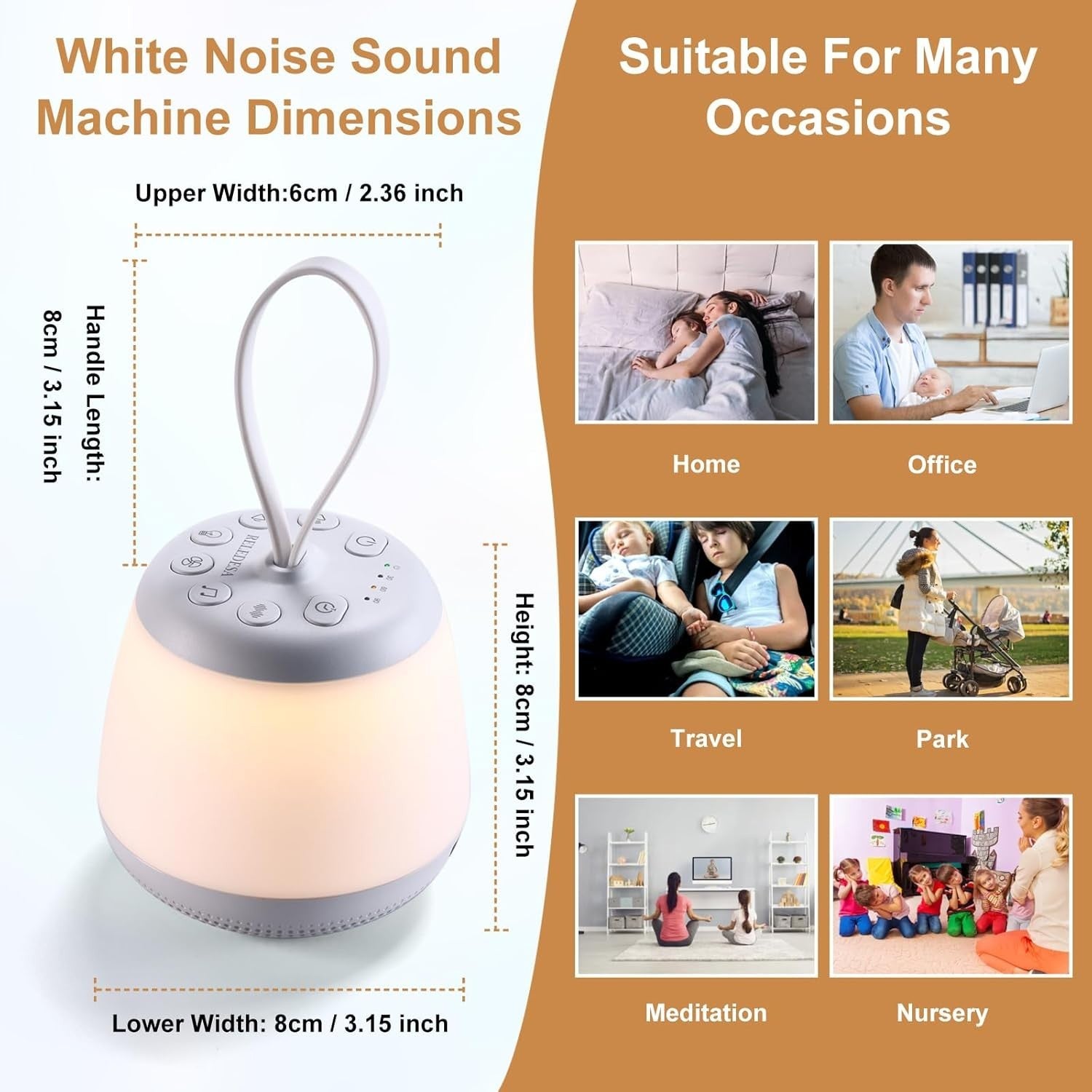 Travel White Noise Machine with Night Light – 21 Sounds, Timer & Rechargeable