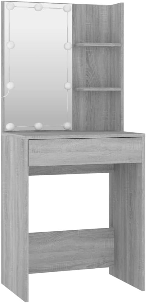 Modern Dressing Table Set with LED Lights Mirror Stool Makeup Vanity Desk Storag