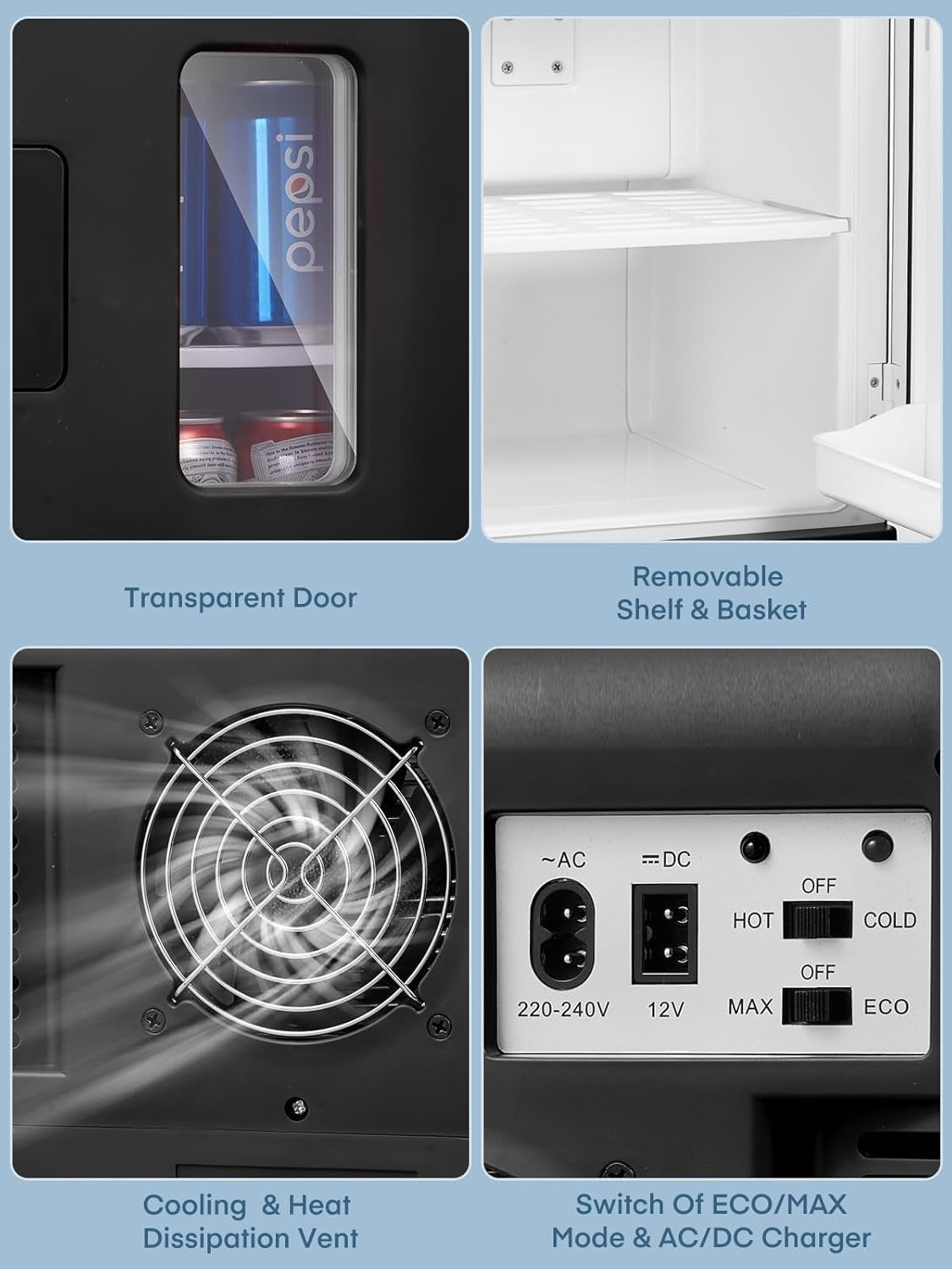15L Mini Fridge Portable Cooler & Warmer AC/DC Black 21 Can