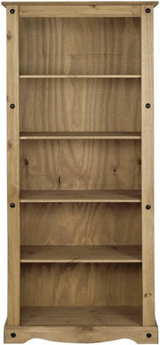 5 Tier Solid Pine Large Tall Bookcase Rustic Waxed Wooden Shelf Unit