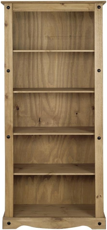 5 Tier Solid Pine Large Tall Bookcase Rustic Waxed Wooden Shelf Unit