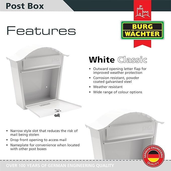 Wall Mounted Lockable Weatherproof Steel Post Box Secure Mail Slot 36x37x13cm