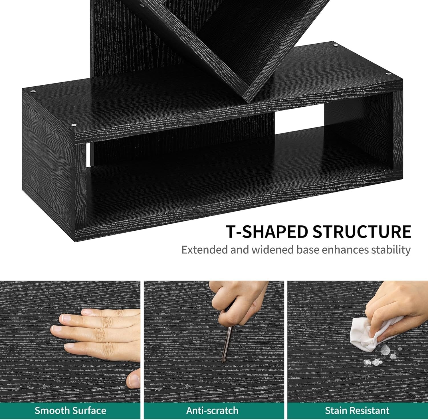 Tree Bookshelf with Drawer 5 Tier Black Wooden Bookcase Storage Rack