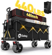 Black Extra Large Folding Wagon 440lbs Heavy Duty All-Terrain Big Wheel Trolley