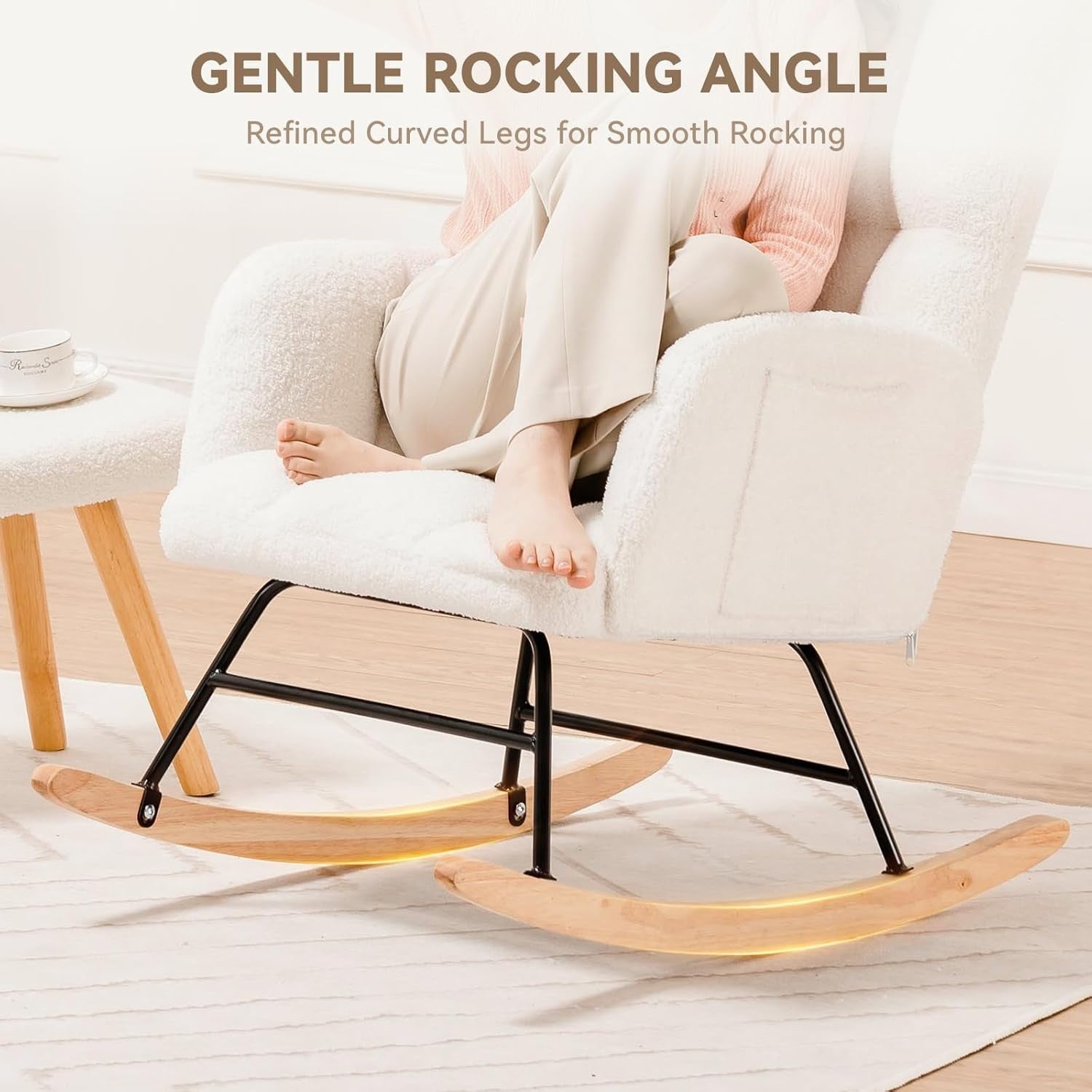 White Teddy Rocking Chair High Back Armchair – Soft Lounge Seat for Nursery
